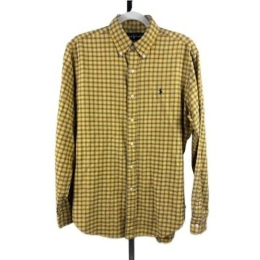 Ralph Lauren Shirt Men's Size Medium Yellow Flannel Classic Fit Button Down‎